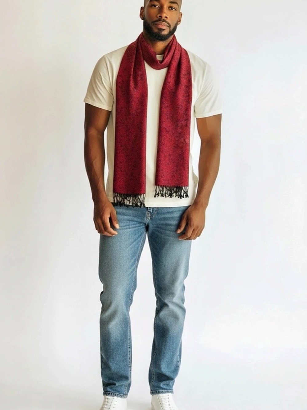 Paisley Fringed Scarf in Red